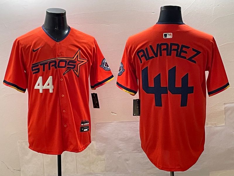 Men Houston Astros #44 Alvarez Orange Three generations Joint Name 2025 Nike MLB Jersey style 5->houston astros->MLB Jersey